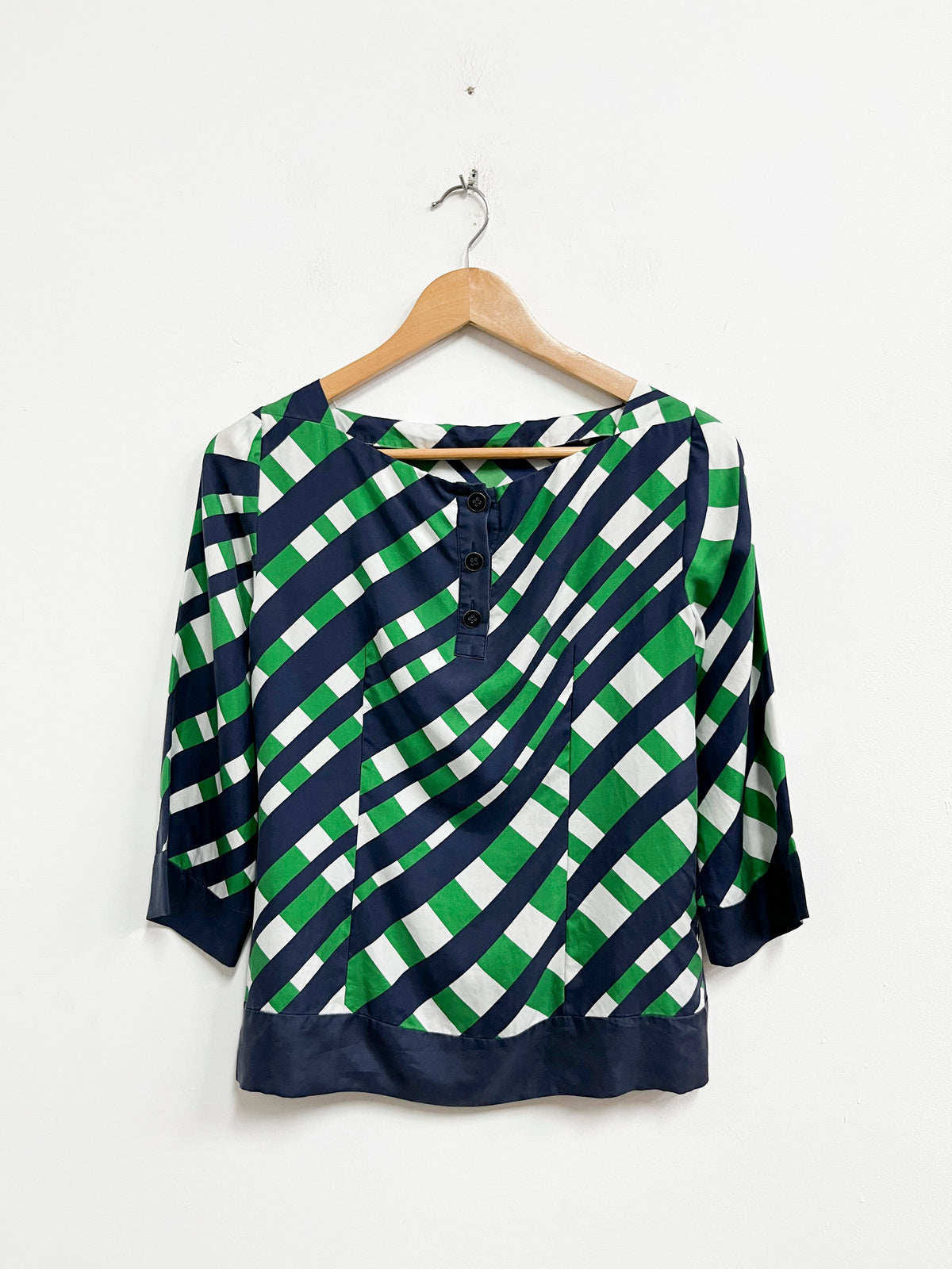Blusa blend algodon averde blanco azul - Talla XS