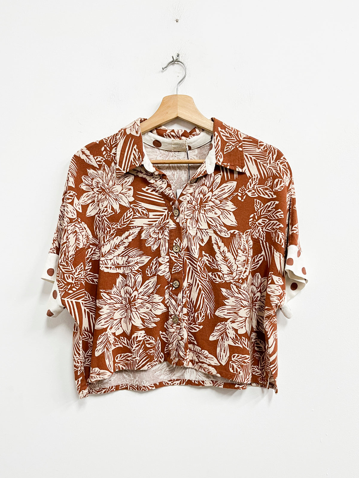 Top marrón estampado flores blancas - Permuta - Talla S