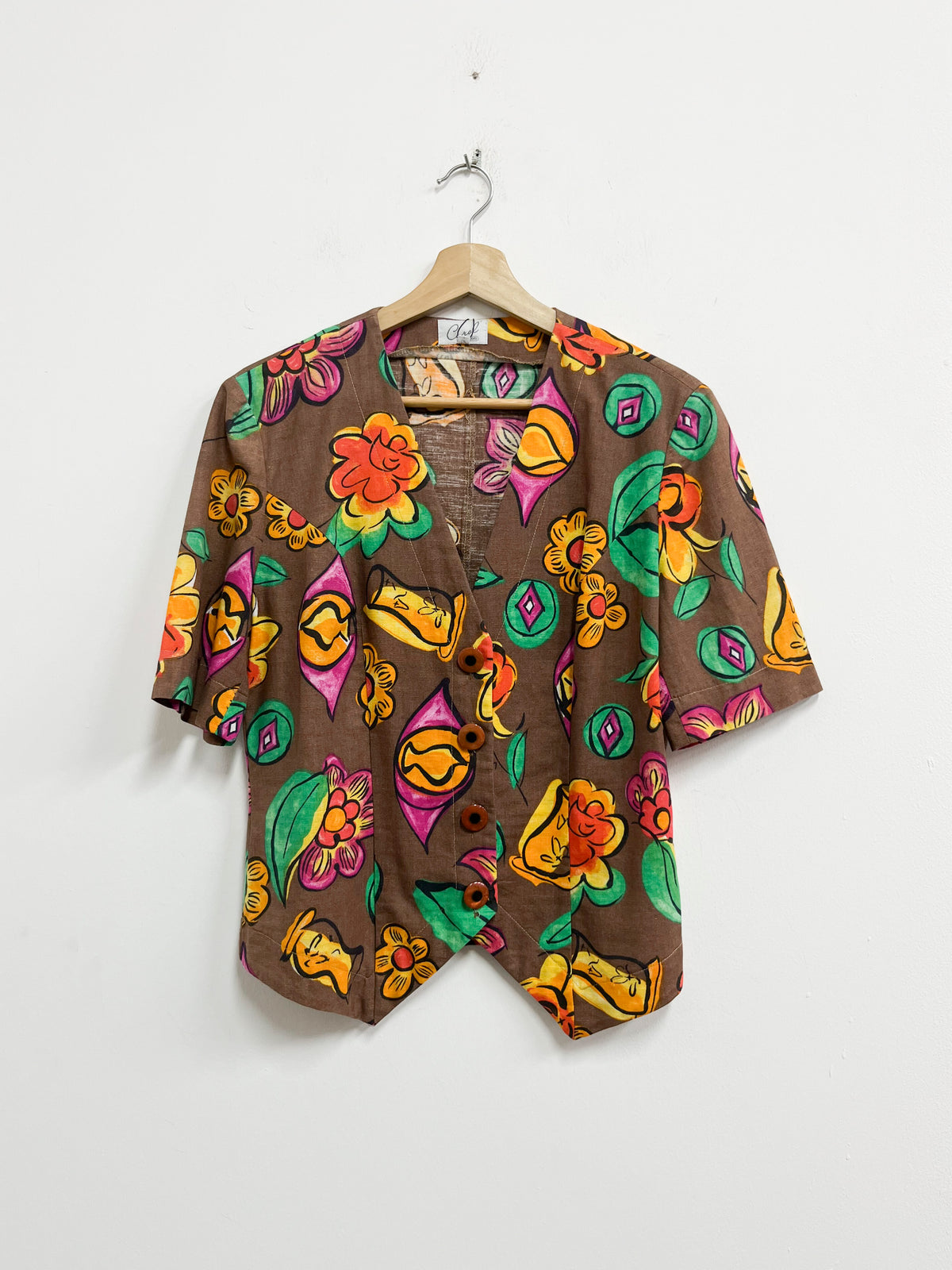 Blusa blend lino y algodon marron estampada - Carol - Talla L