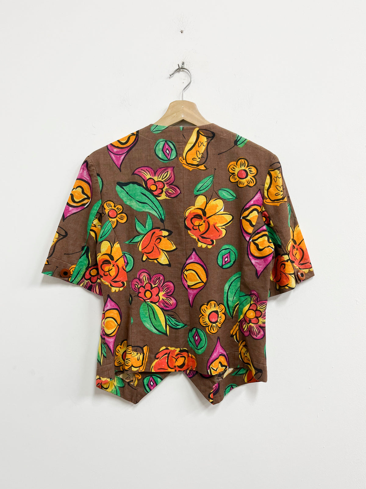 Blusa blend lino y algodon marron estampada - Carol - Talla L