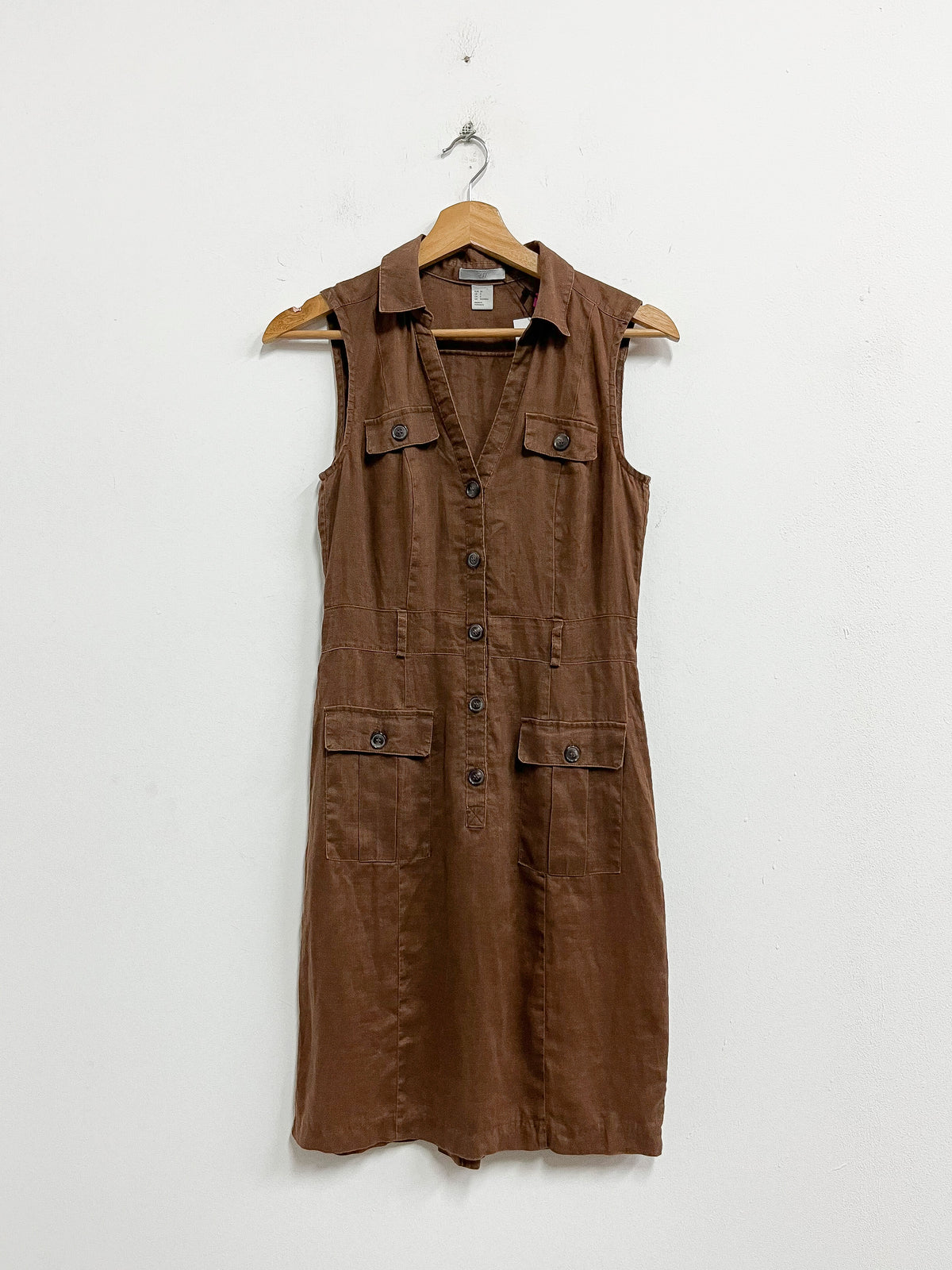 Vestido marrón de lino - HyM - Talla XS