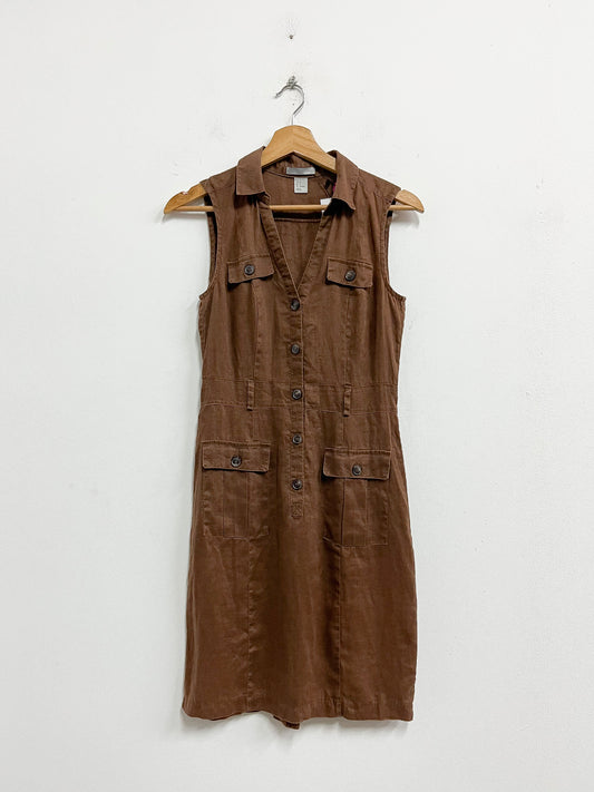 Vestido marrón de lino - H&M - Talla XS