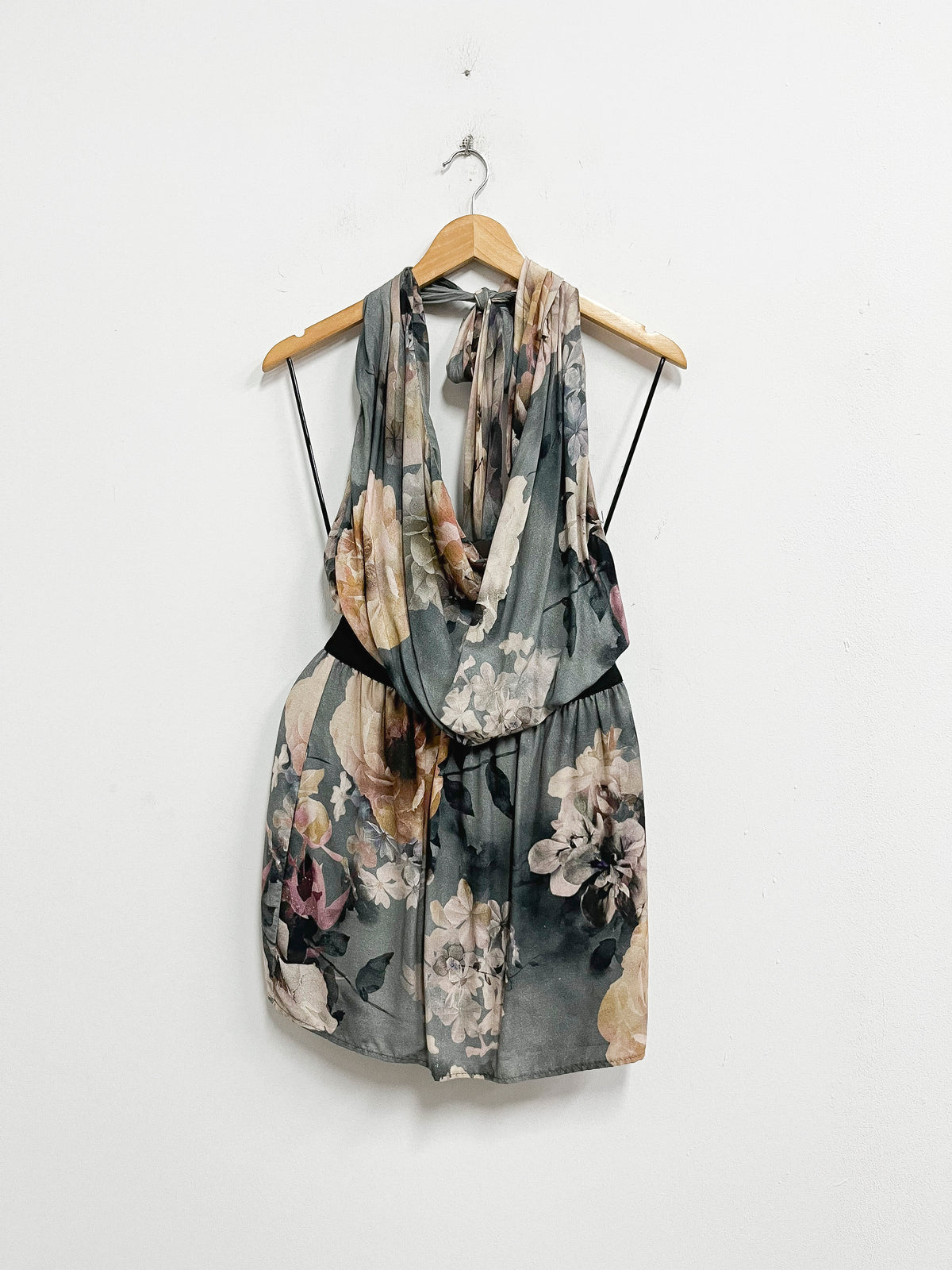 Vestido estampado flores cuello amarrado - Zara - Talla M