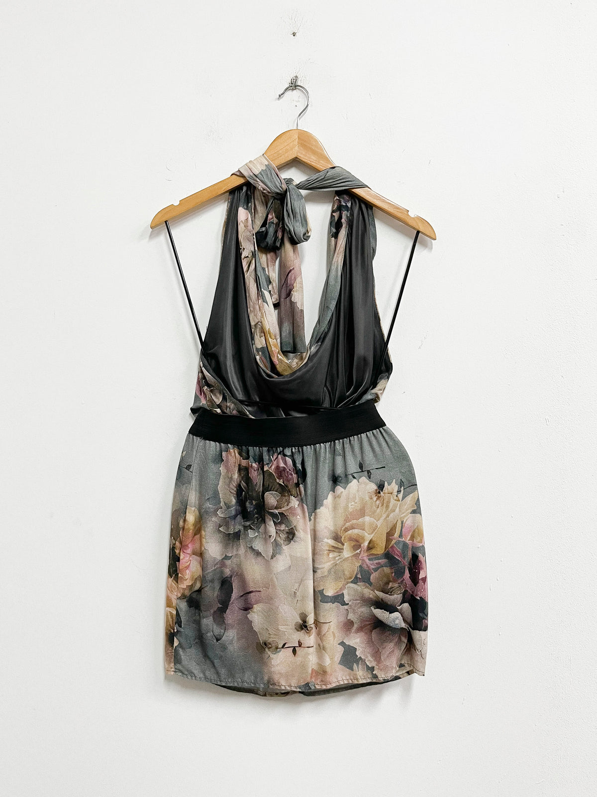 Vestido estampado flores cuello amarrado - Zara - Talla M