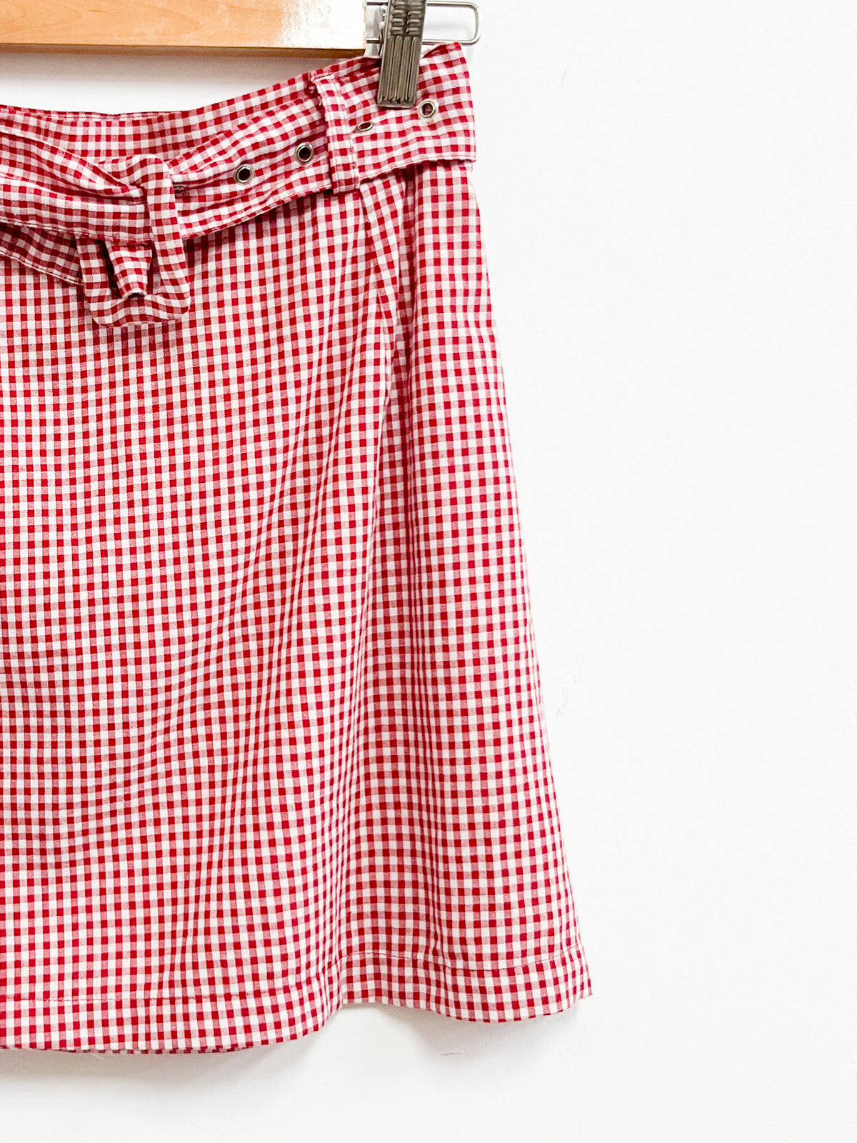 Falda de algodón a cuadros rojos y blancos con correa - Posse - Talla S