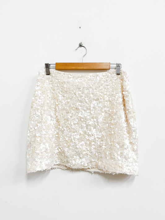 Falda color beige con lentejuelas - Zara - Talla L