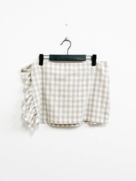Mini falda a cuadros beige y blanco bobos laterales - Lioness - Talla S