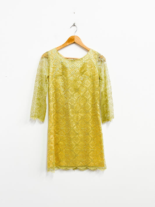 Vestido amarillo con encaje y brillos - Alede - Talla M