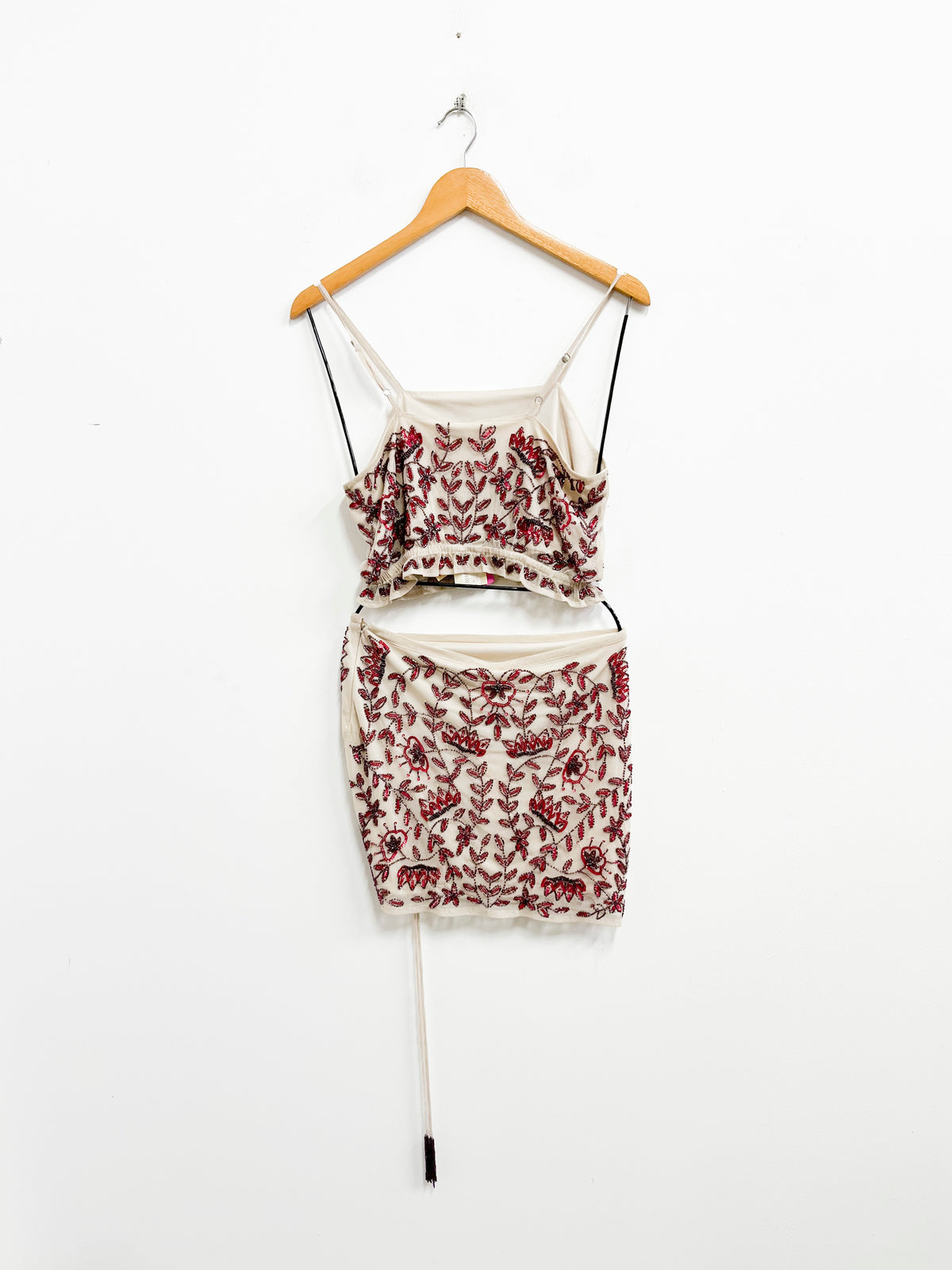 Conjunto top y falda beige con lentejuelas - Raga - Talla M