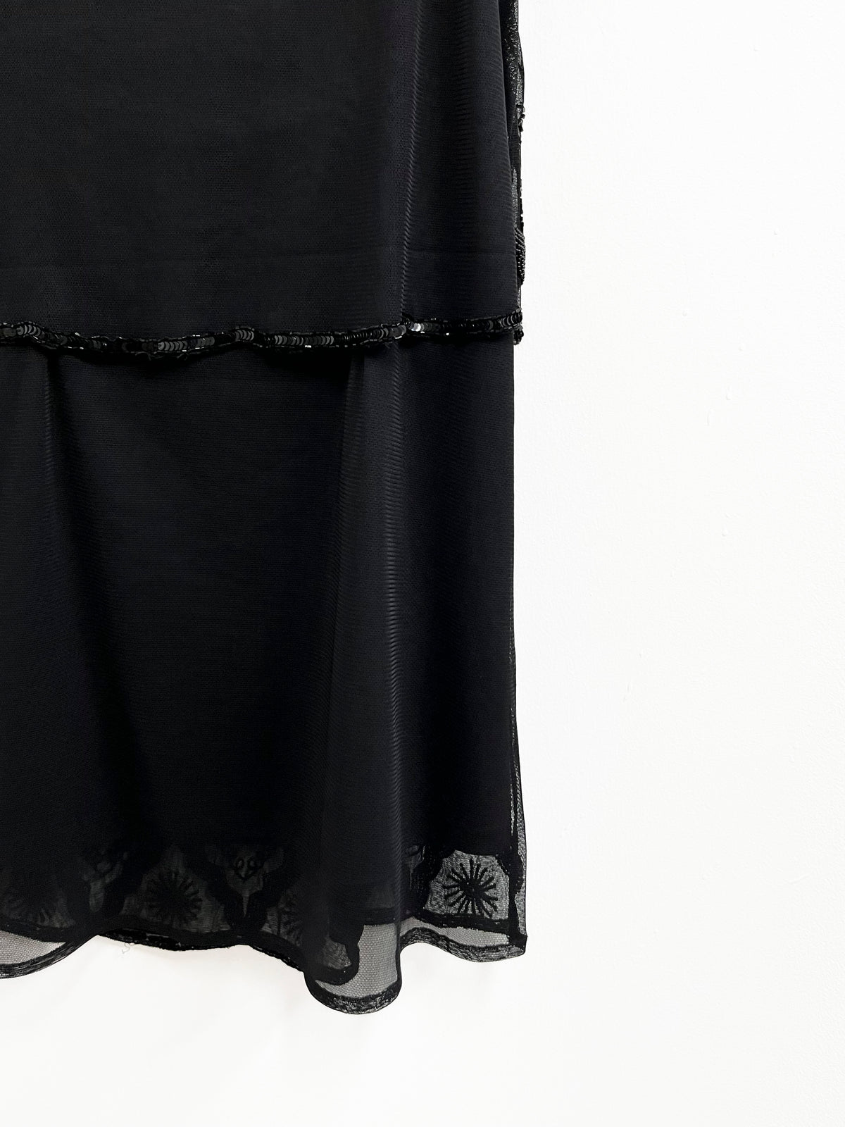 Vestido negro efecto superpuesto con pedrería - Vintage - Talla S