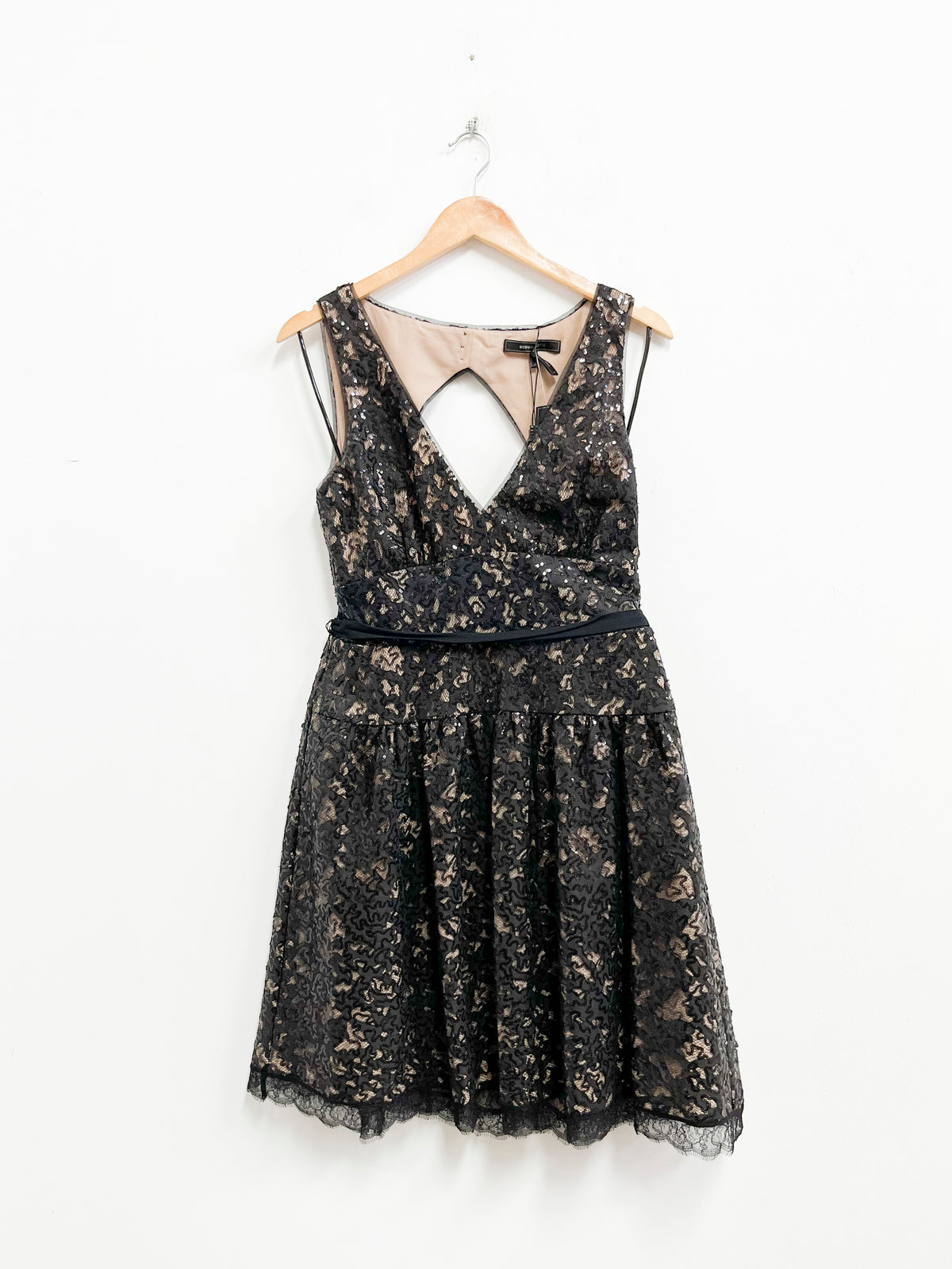 Vestido negro de encaje y lentejuelas - BGBG Maxazria - Talla M