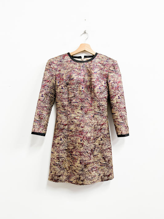 Vestido dorado morado y rojo texturizado - Desegni Vittoria - Talla S