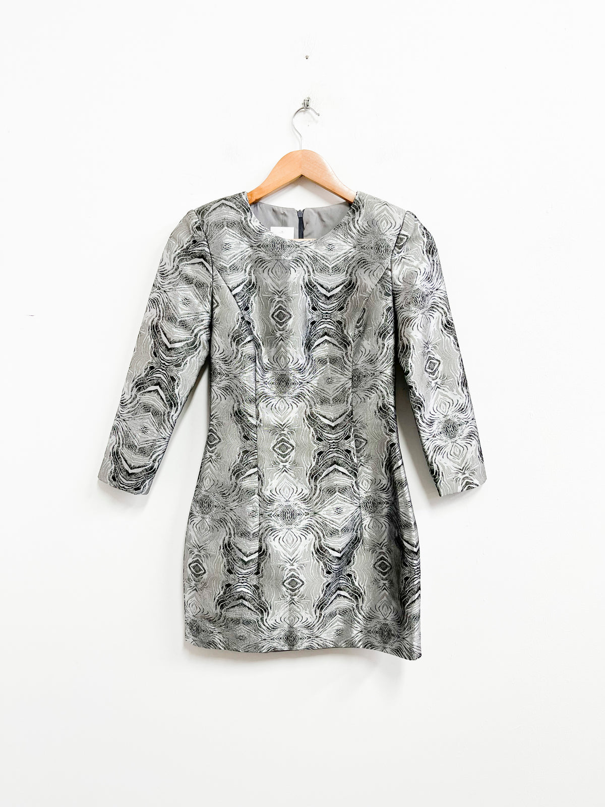 Vestido plateado con brillos y rayas negras - Vintage - Talla S