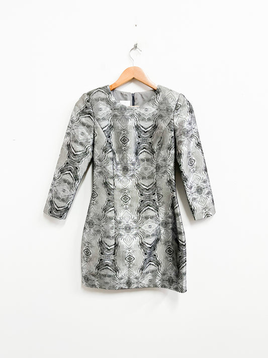 Vestido plateado con brillos y rayas negras - Vintage - Talla S