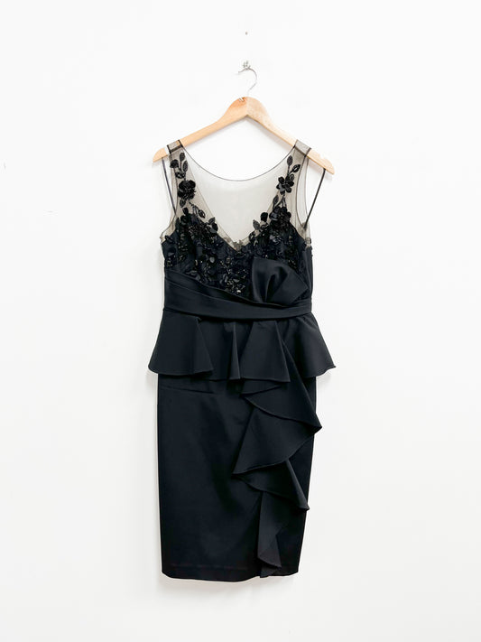 Vestido negro escote de malla y pedrería - Marchesa Notte - Talla M