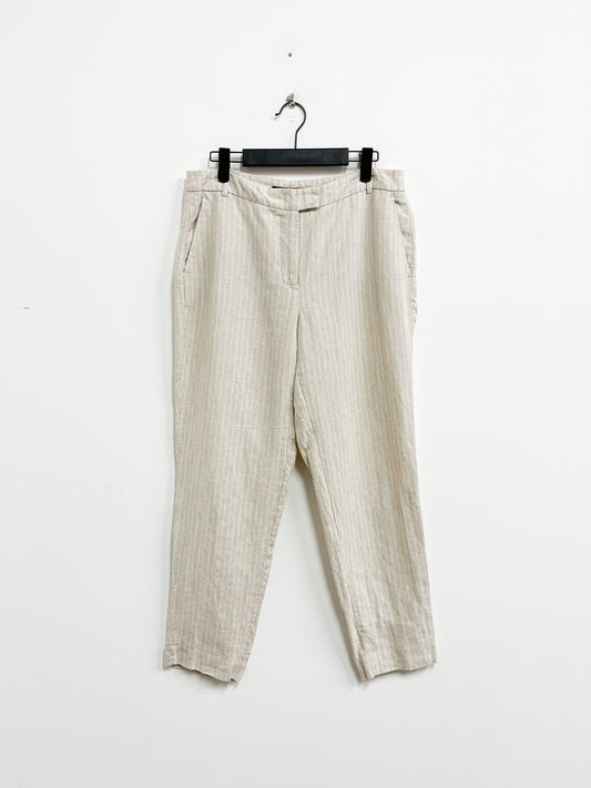 Pantalón de lino beige líneas blancas - Zara - Talla 38