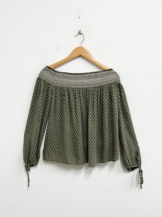 Blusa estampada verde con beige - Abercrombie - Talla S
