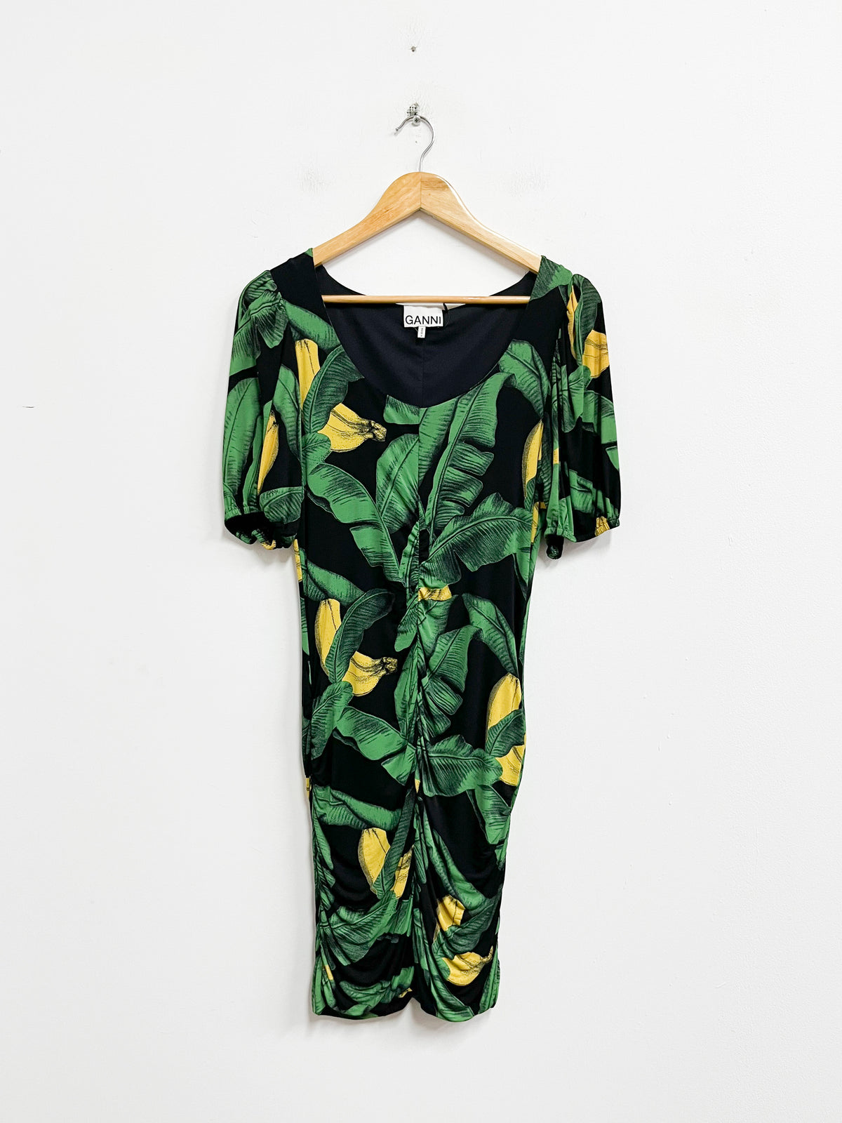 Vestido verde con hojas - Ganni - Talla M