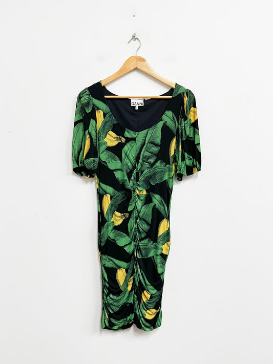 Vestido verde con hojas - Ganni - Talla M