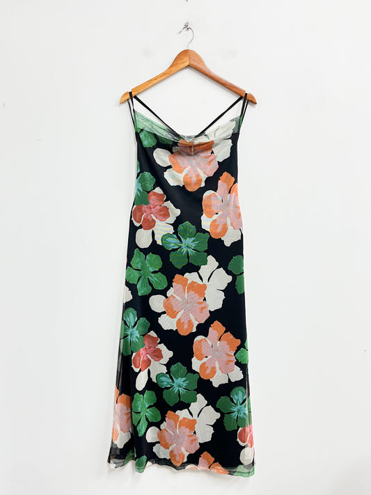 Vestido negro con flores - Bagus - Talla S
