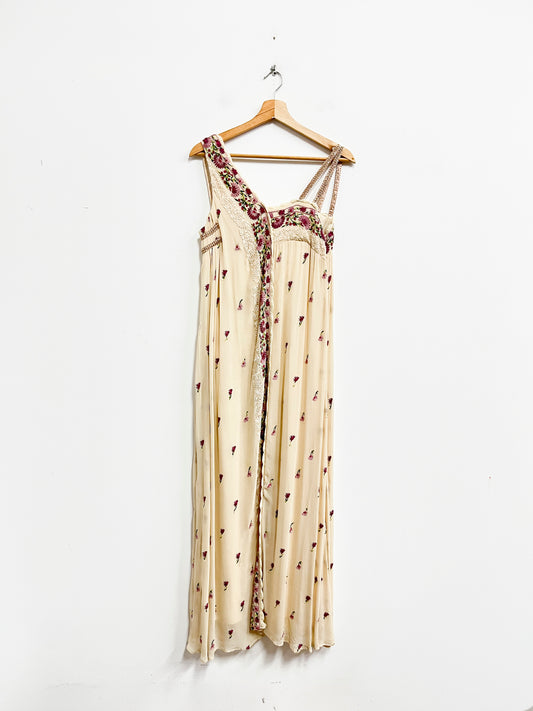 Vestido beige largo de seda - Intropia - Talla S