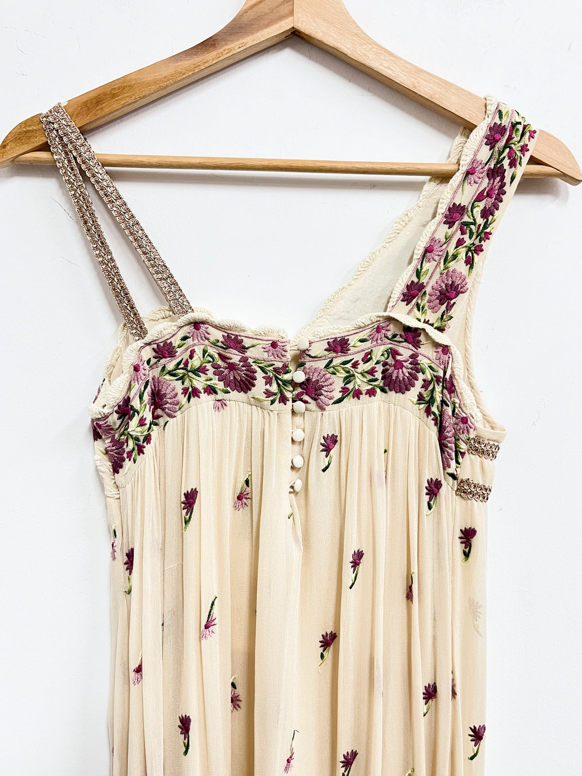Vestido beige largo de seda - Intropia - Talla S