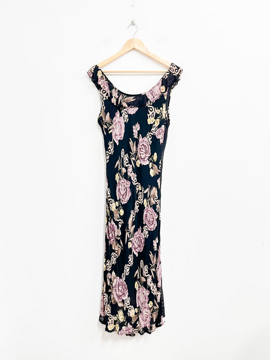 Vestido negro floreado - Talla L
