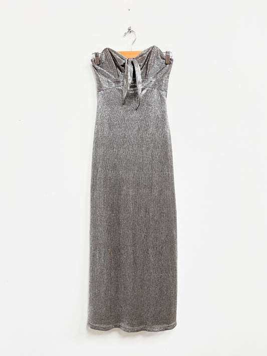 Vestido strapples plateado- Talla XS