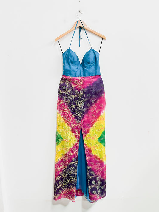 Vestido colorido con estampado y brillos - Carlos Vigil - Talla S
