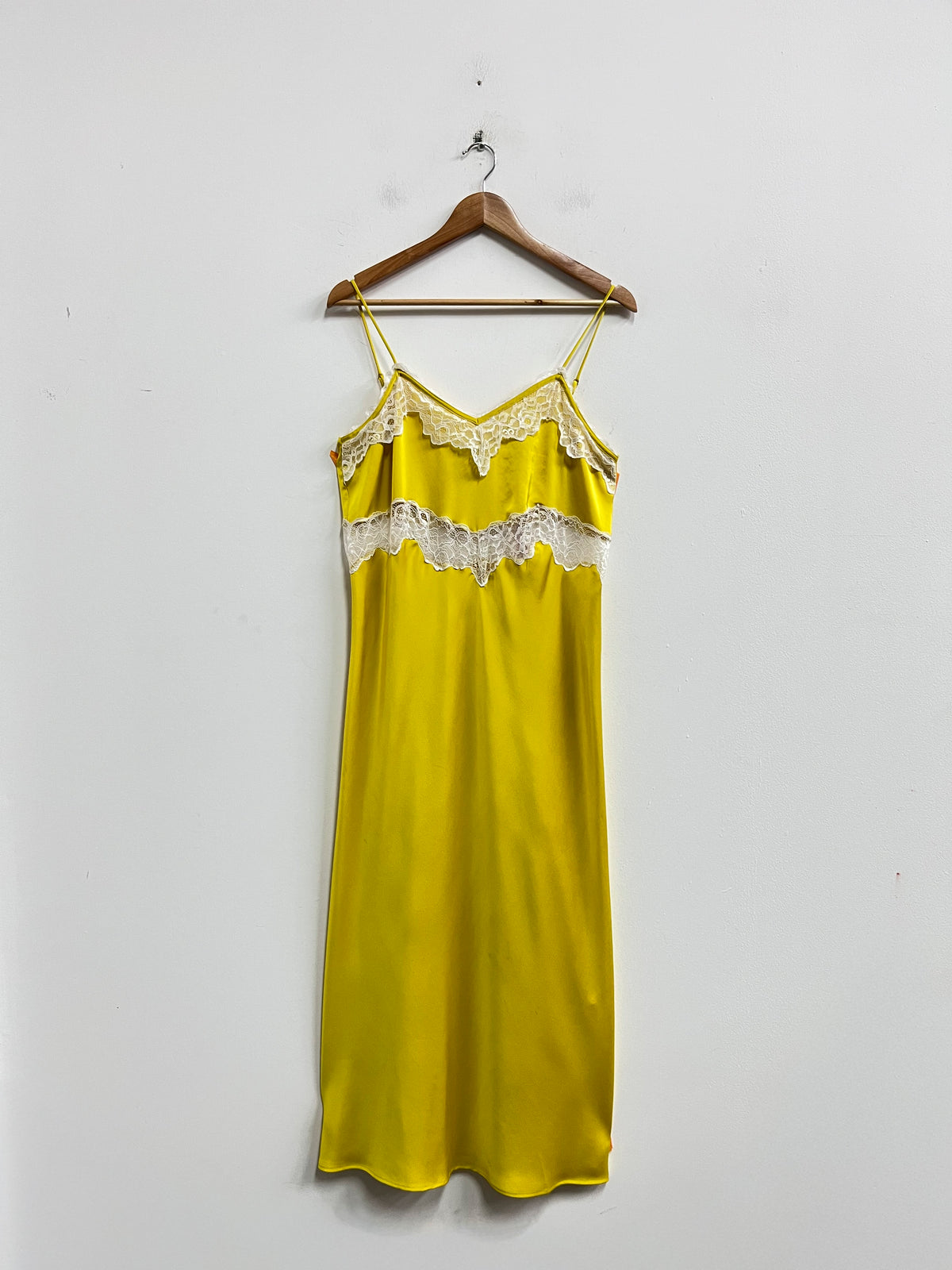 Vestido lencero amarillo largo - Zara - Talla L