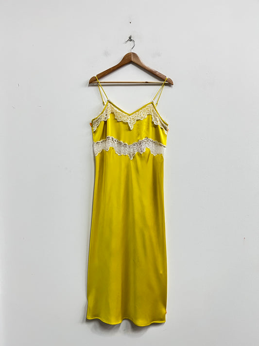 Vestido lencero amarillo largo - Zara - Talla L