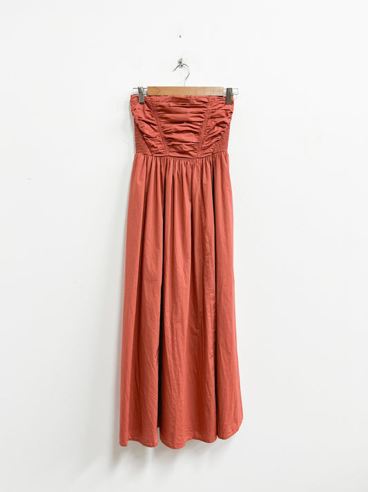 Vestido strapless naranja ladrillo - American Eagle - Talla XS