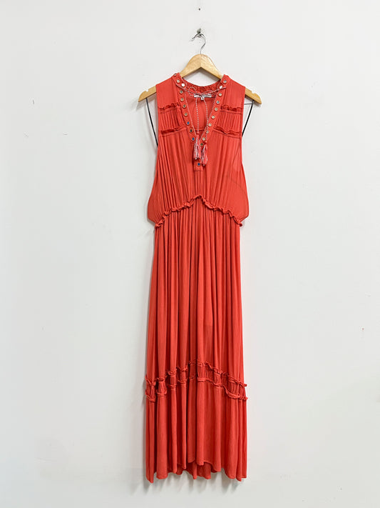 Vestido naranja de pedrería plateada - Onda de mar - Talla S