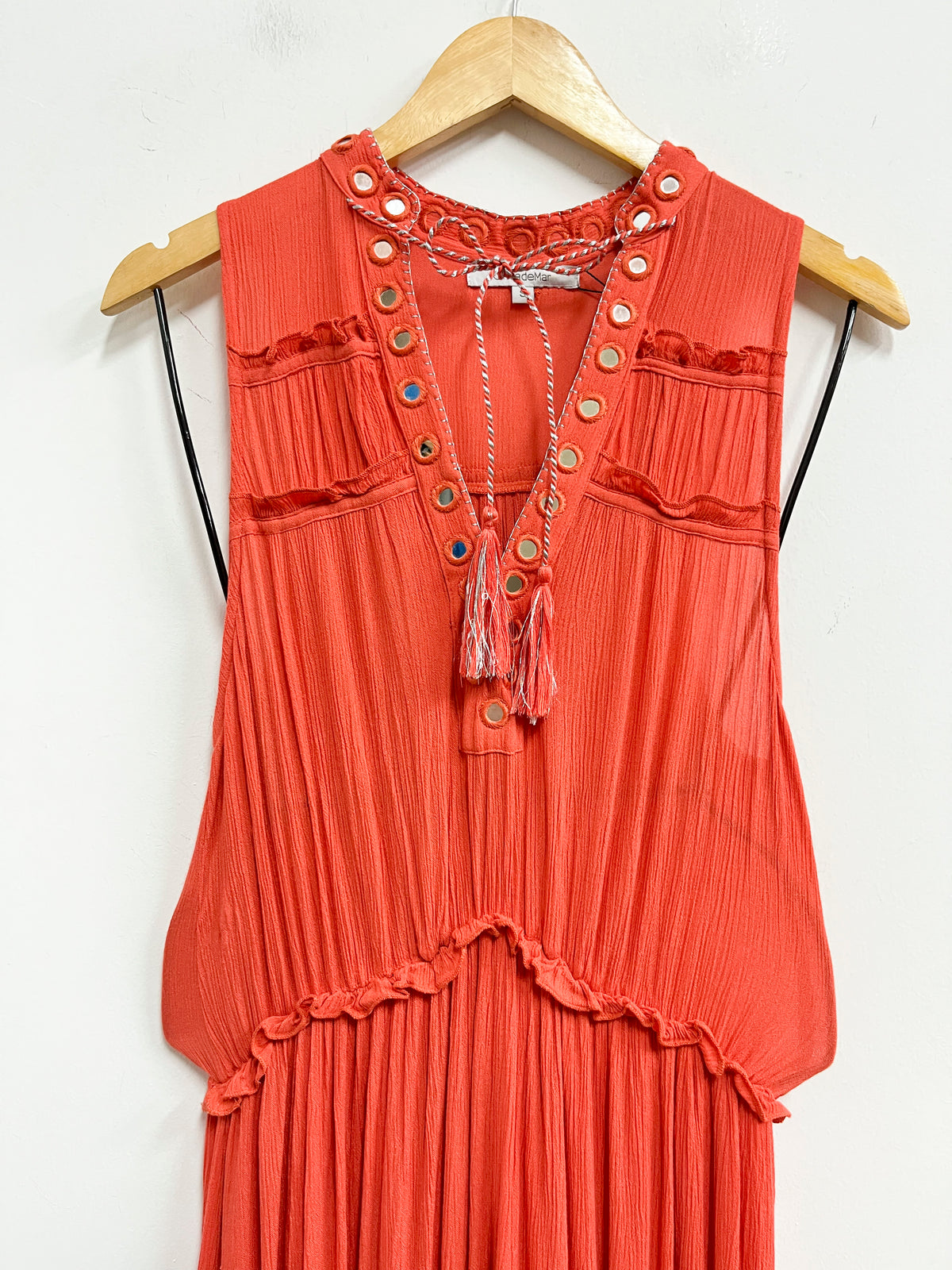 Vestido naranja de pedrería plateada - Onda de mar - Talla S