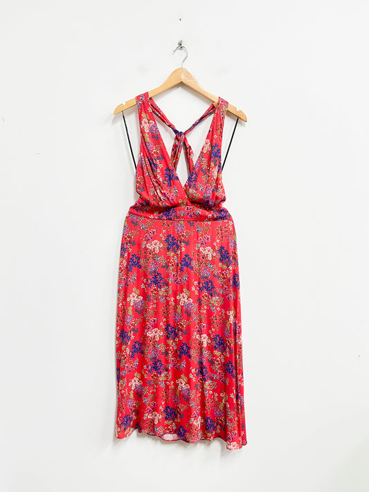 Vestido midi rojo estampado de flores - Zara - Talla M