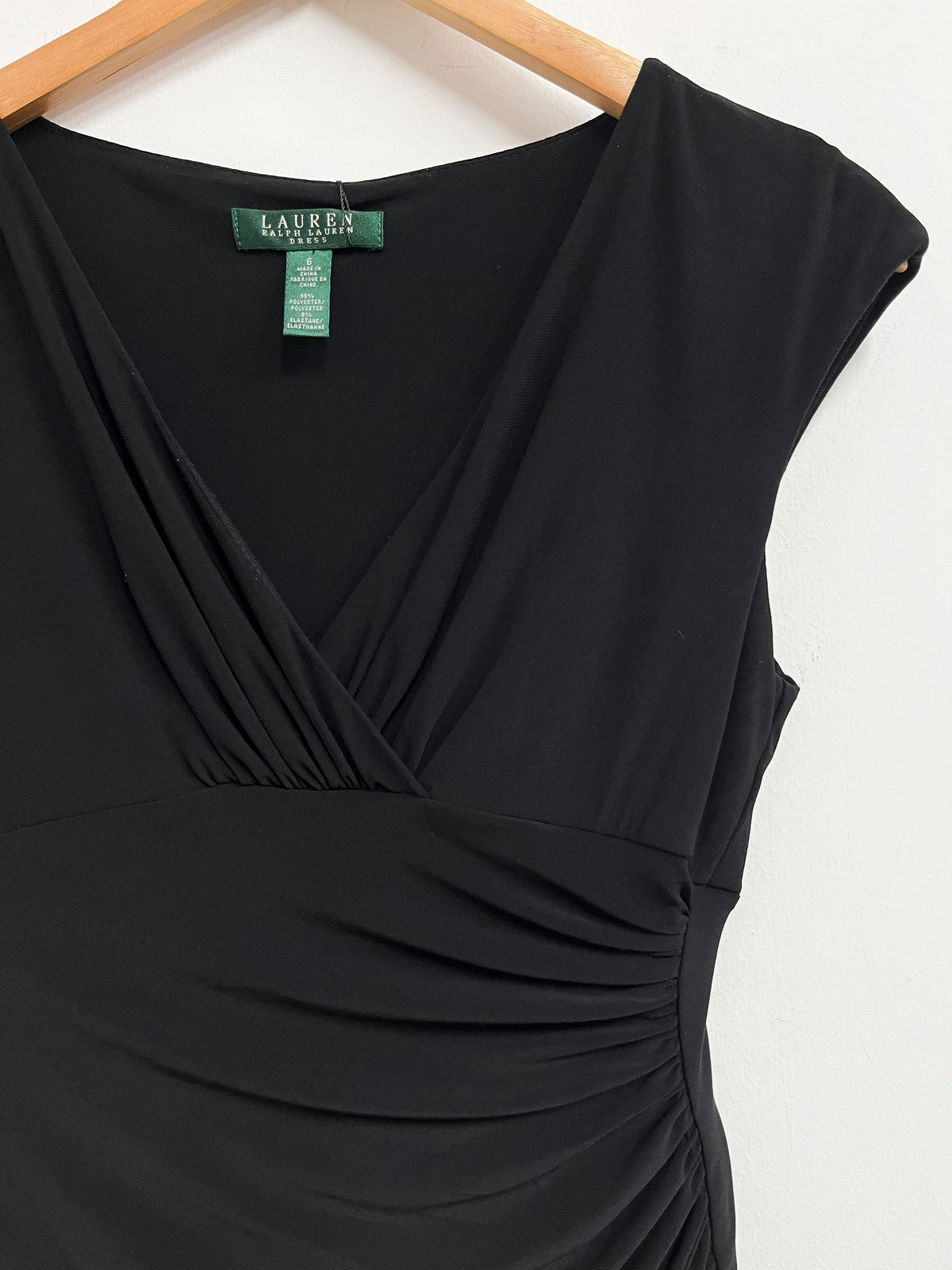 Vestido corto negro con pinzas lateral pecho cruzado - Ralph Lauren - Talla S