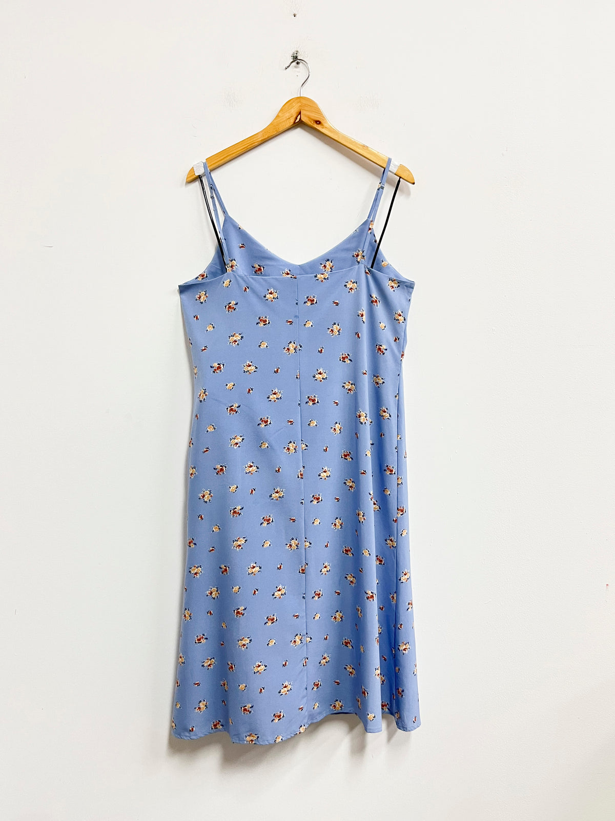 Vestido celeste de tiras con flores - O - Talla M