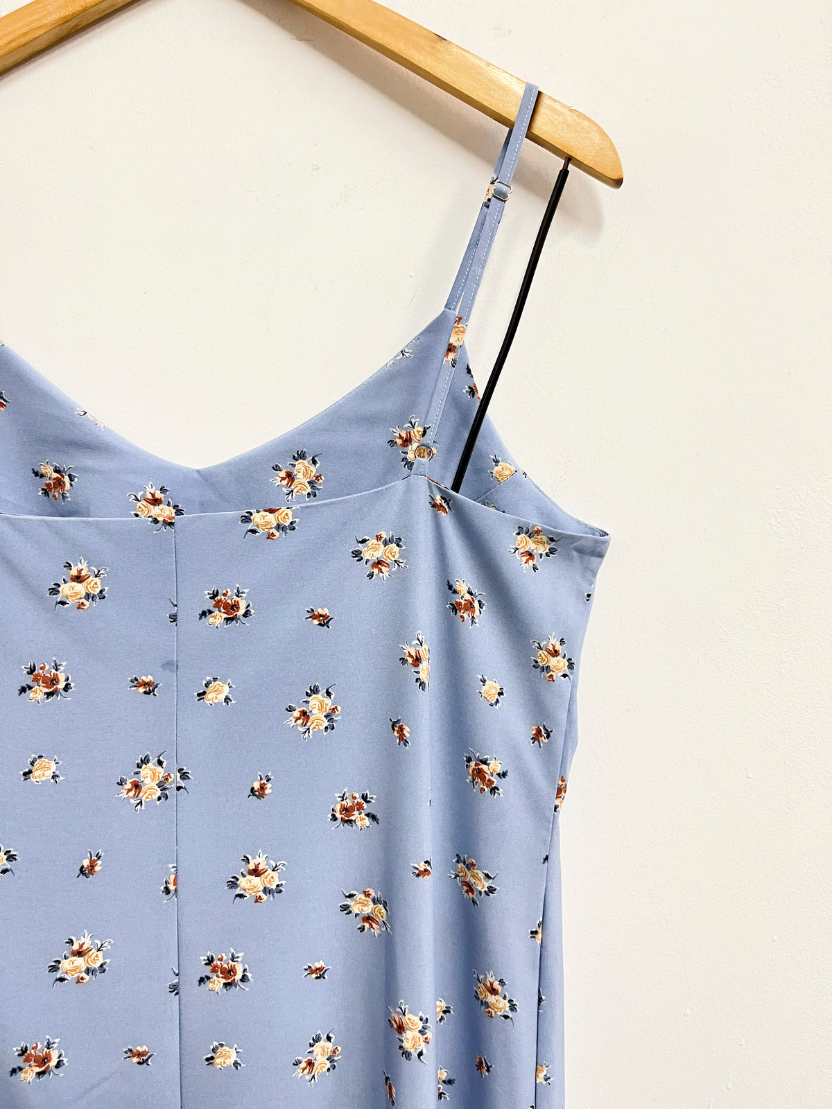 Vestido celeste de tiras con flores - O - Talla M