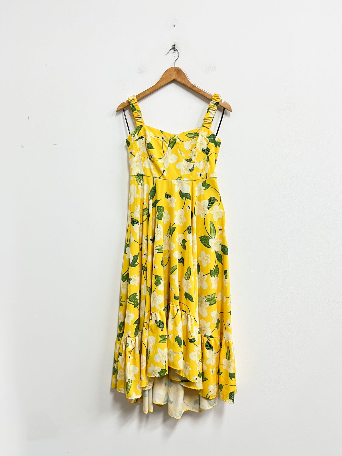 Vestido amarillo con flores y hojas - Fasce - Talla S