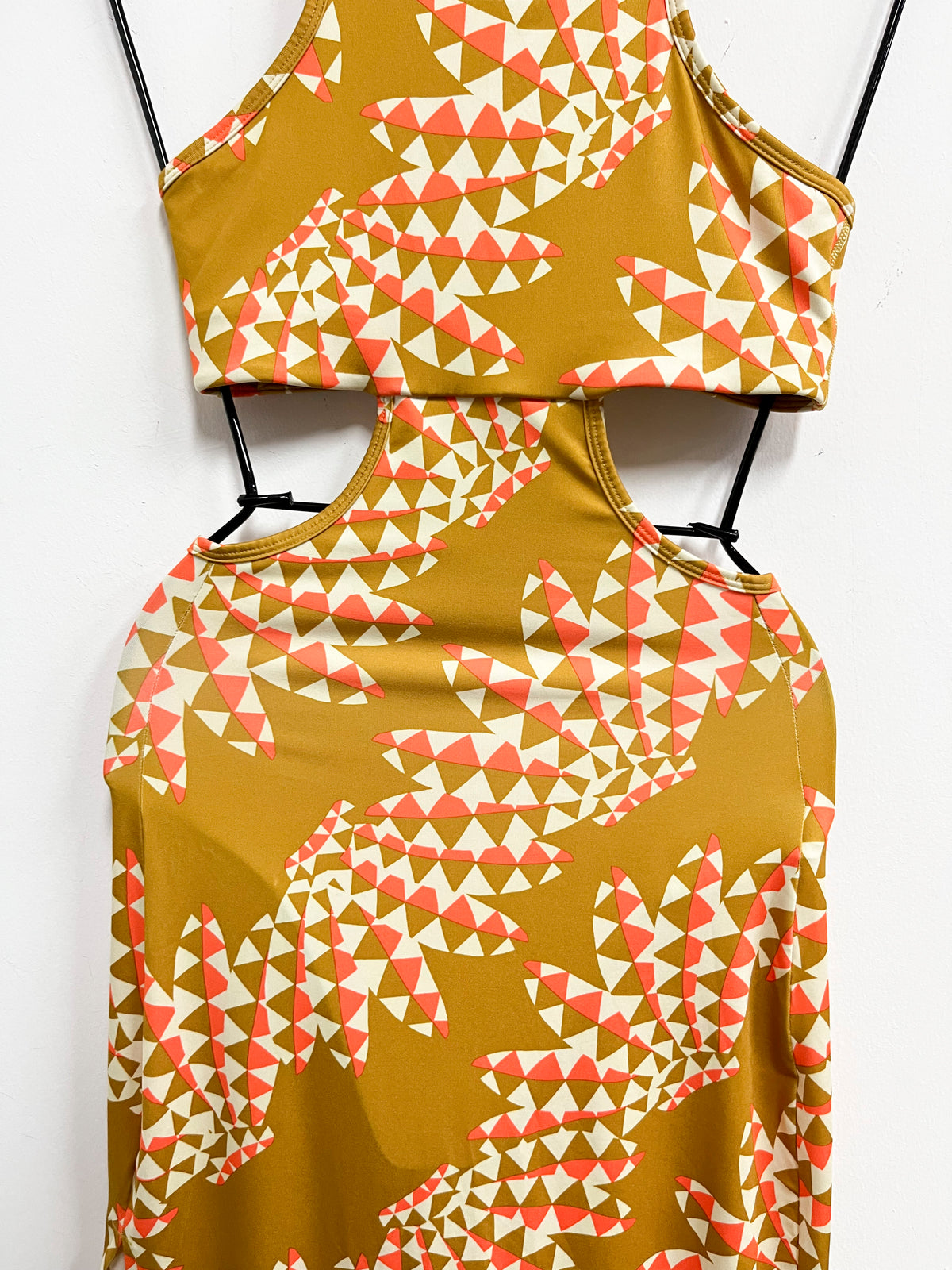 Vestido mostaza midi estampado - Farm Rio x Adidas - Talla XS