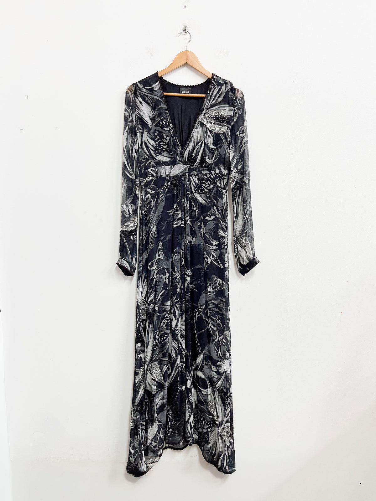 Vestido largo negro con print - Just Cavalli - Talla M