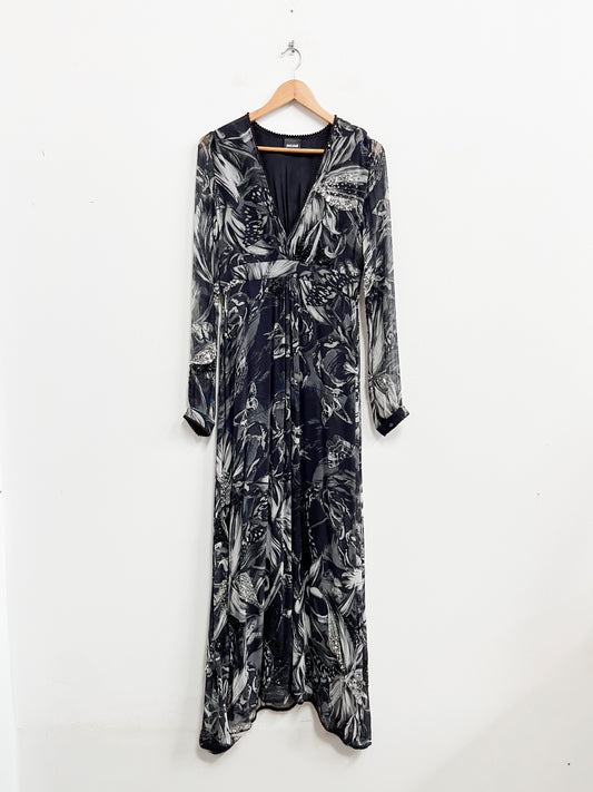 Vestido largo negro con print - Just Cavalli - Talla M