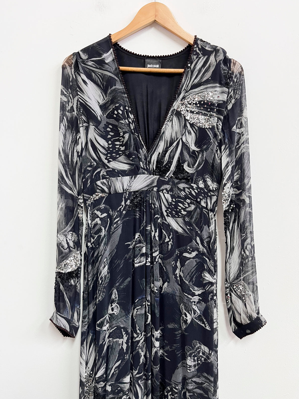 Vestido largo negro con print - Just Cavalli - Talla M