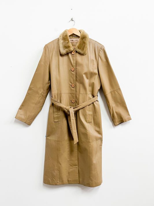 Saco cuero camel piel cuello - Rossano - Talla M