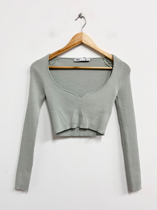 Top crop verde jade - Zara - Talla M