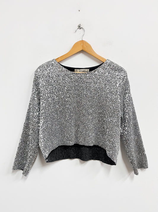 Top corto lentejuelas plateadas - Zara - Talla L