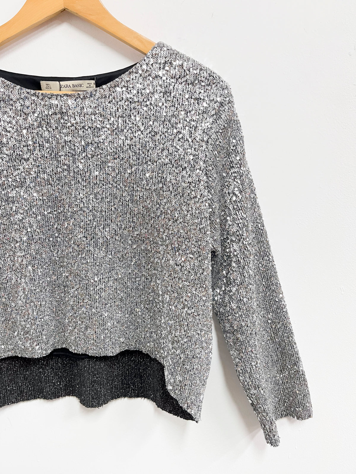 Top corto lentejuelas plateadas - Zara - Talla L