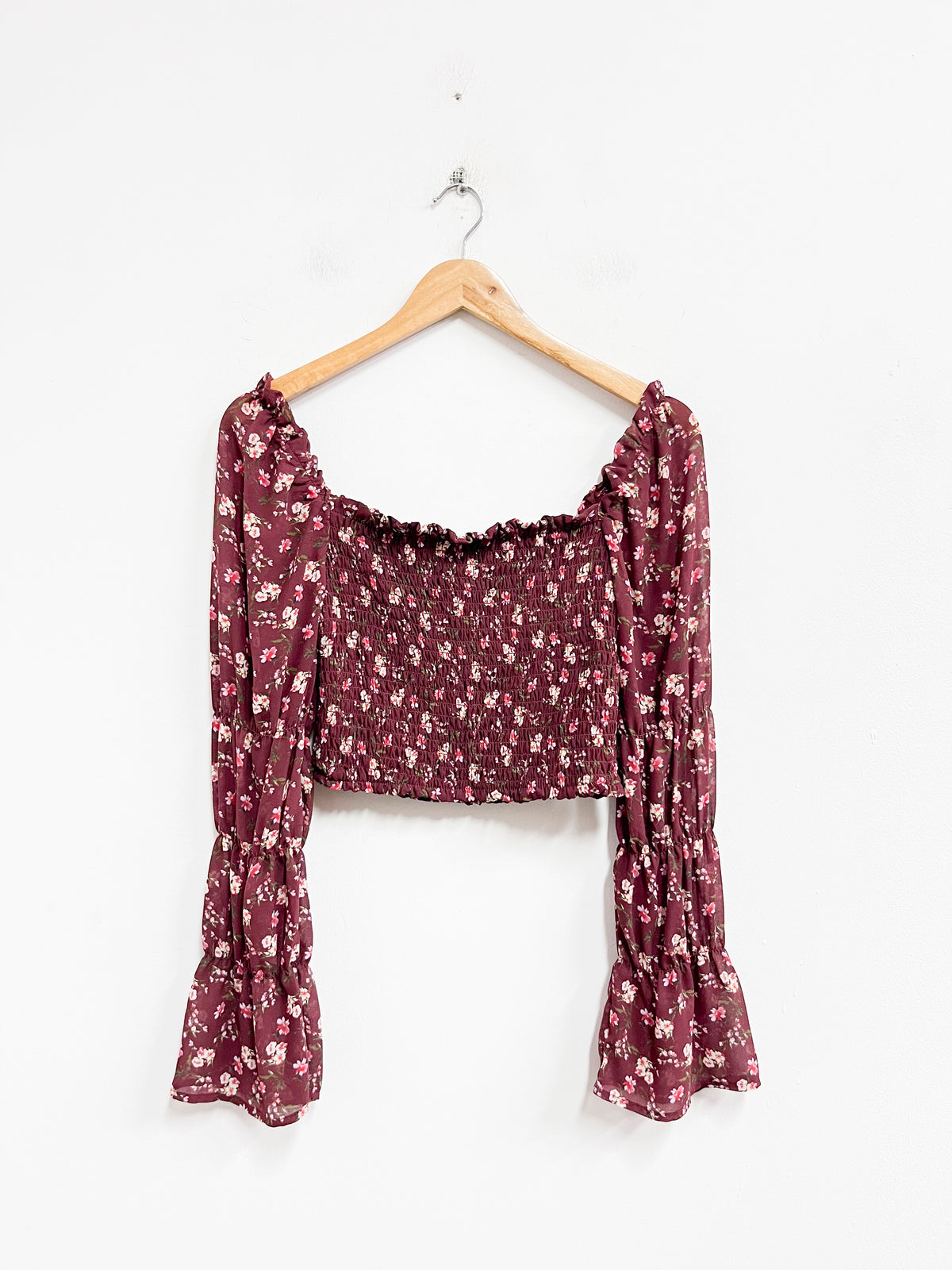 Blusa guinda con florcitas - Wild Fable - Talla S
