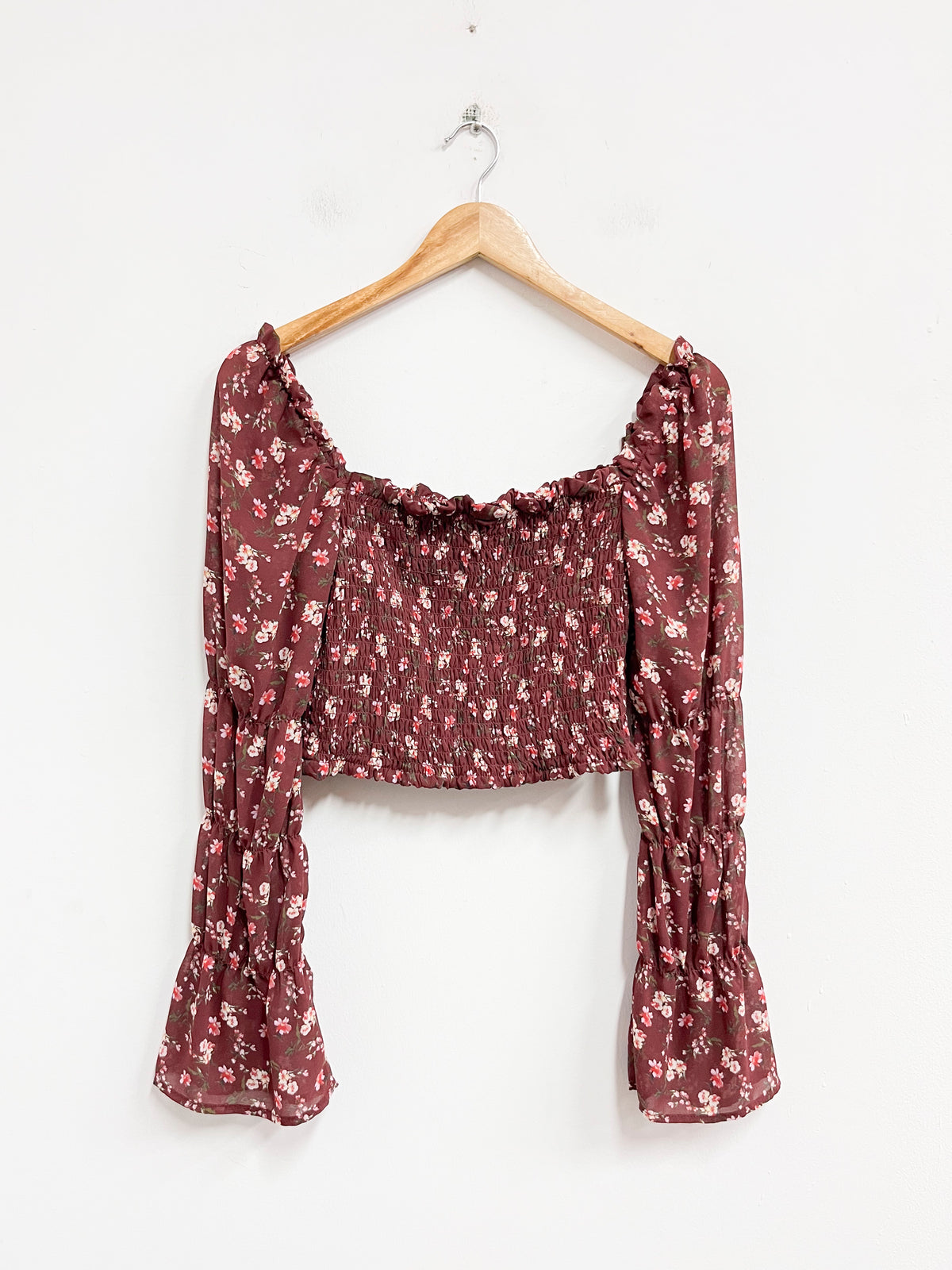 Blusa guinda con florcitas - Wild Fable - Talla S