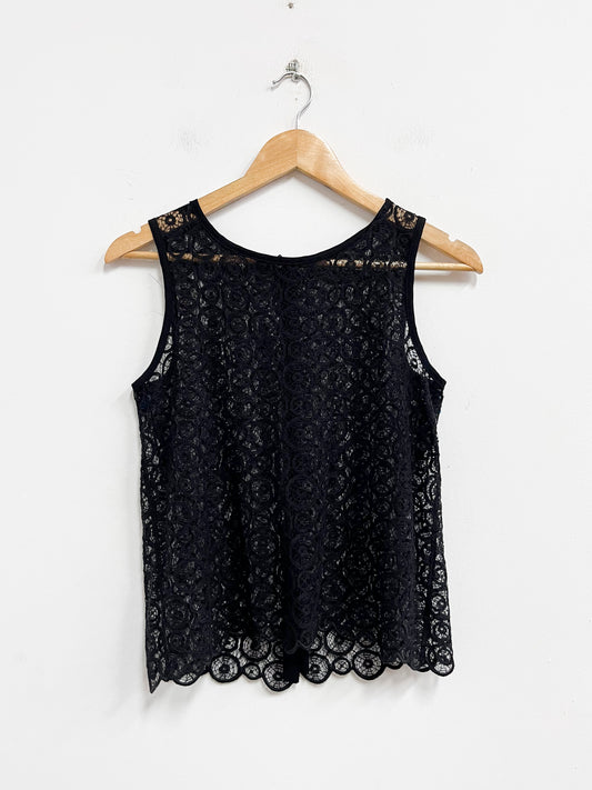 Top negro de encaje manga cero - Talla S